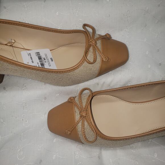 Liz Claiborne LC Fredson Women’s 11WD Block Heel Tan Canvas Faux Leather Shoe - Picture 4 of 11